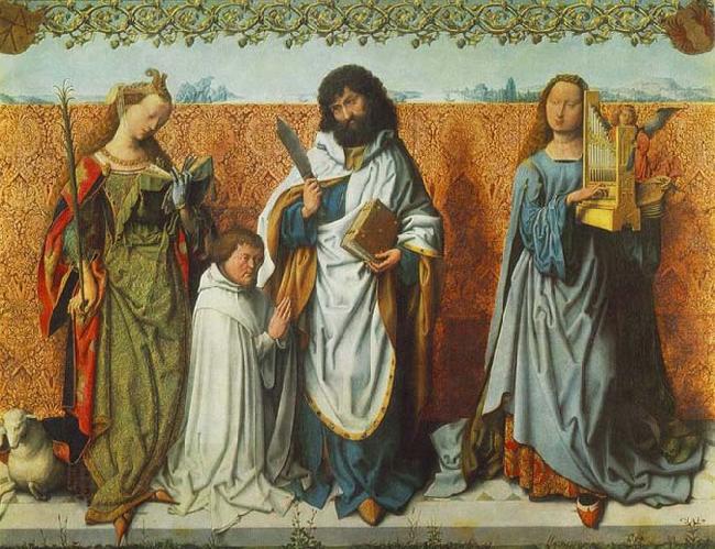 MASTER of the St. Bartholomew Altar St Agnes, St Bartholomew and St Cecilia China oil painting art